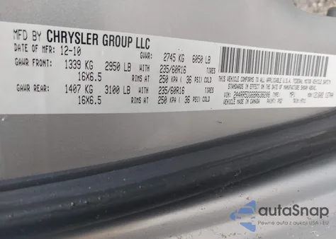 2011 Chrysler Town & Country Touring из США, поврежденный, VIN 2A4RR5DG6BR638208